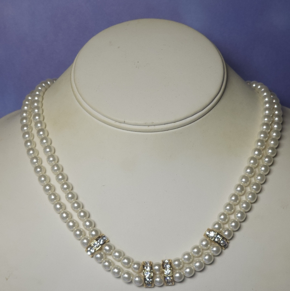 Christina Collection Double Strand Faux Pearl Choker Gold Tone